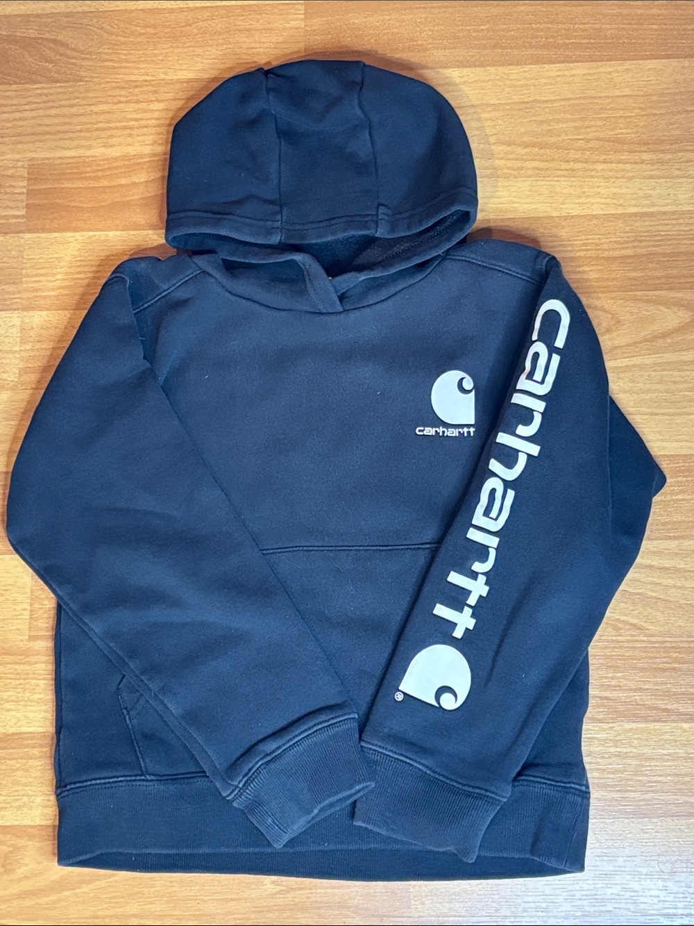Carhartt Black Kids Hoodie with White Sleeve Logo